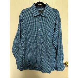 Bristol & Bull Mens XXL Gingham Button Down Shirt Blue Navy Long Sleeve